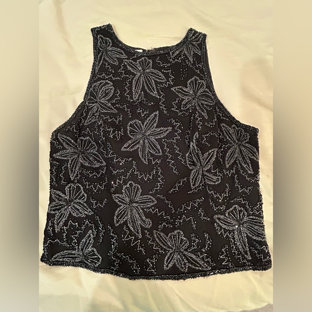 Black Beaded top perfect for Mardi Gras or Prom with black and silver beads.